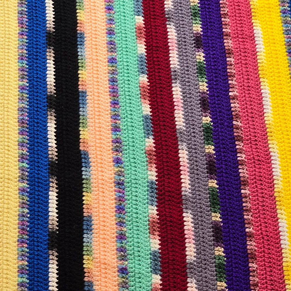 Handmade Crochet Afghan Blanket Boho‎ Colorful Stripe 48x50